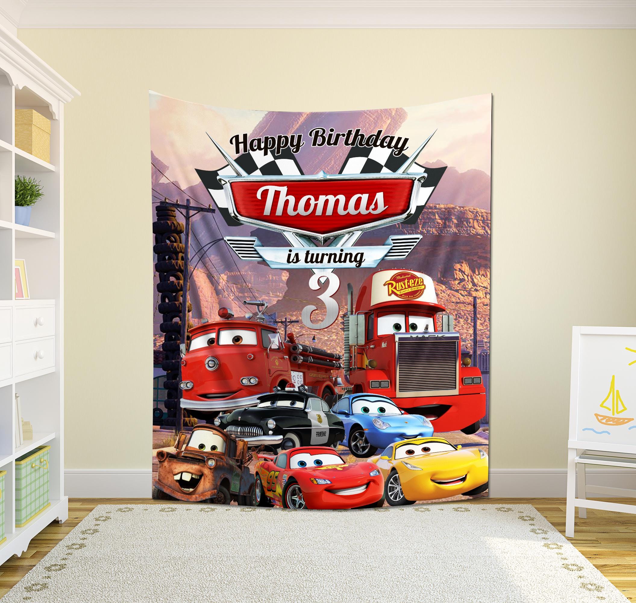 BlissYard Birthday Backdrop Banner - 70x43 Inch Colorful Cartoon Car Backdrop For Boys Birthday Party Decor & Photo Booth