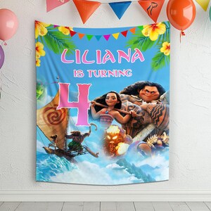 Moana Birthday Party Backdrop | Custom Name Moana and Friends Banner | Tropical Island Theme Birthday Decor & Photo Background JCLV02