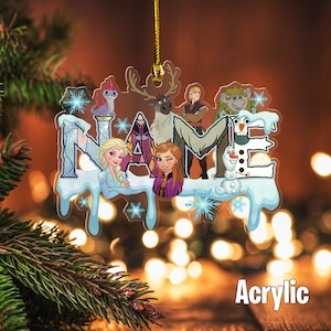 Adorno navideño personalizado de Frozen de Disney, adorno acrílico de Elsa, Anna y Olaf de Frozen, decoración para árbol de Navidad de Disney, regalo de recuerdo NFWA19