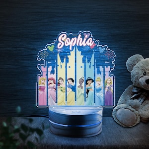 Personalized Disney Princess Castle Night Light, Disney Princess Birthday Gift, Princess Lamp, Custom Name Baby Girl Room Decor Gift C1FQ25