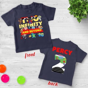 Two Infinity Birthday & Beyond birthday Tee, Kids Buzz Shirt, Custom Name, Personalized Birthday Shirt, Toy Party Tee Shirt, Kids Top BZCD07