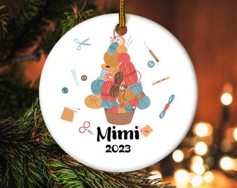 Personalized Knitting Ornament, Yarn Balls Christmas Ornament, Knitters Ornament, Xmas Knitting Decor, Christmas Crochet Ornament NEXC25