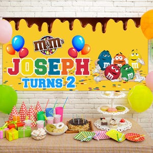 M&M Candy Family Birthday Backdrop/M and M Candy Birthday Banner/M and M Candy Backdrop/Custom M and M Candy Birthday Backdrop BYJP07