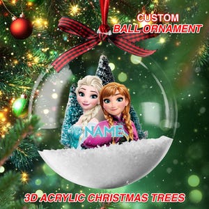 Adorno de bola 3D personalizado de Disney Frozen, adorno navideño de Elsa, adorno de Elsa Anna Olaf para árbol de Navidad, adorno de princesa Elsa NFXA19