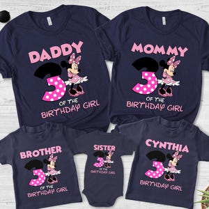 Personalized Minnie Mouse Birthday Girl T-Shirt, Girl&#39;s Disney Birthday Shirt, Disney World Minnie Mouse Family Matching Tee JBUR10