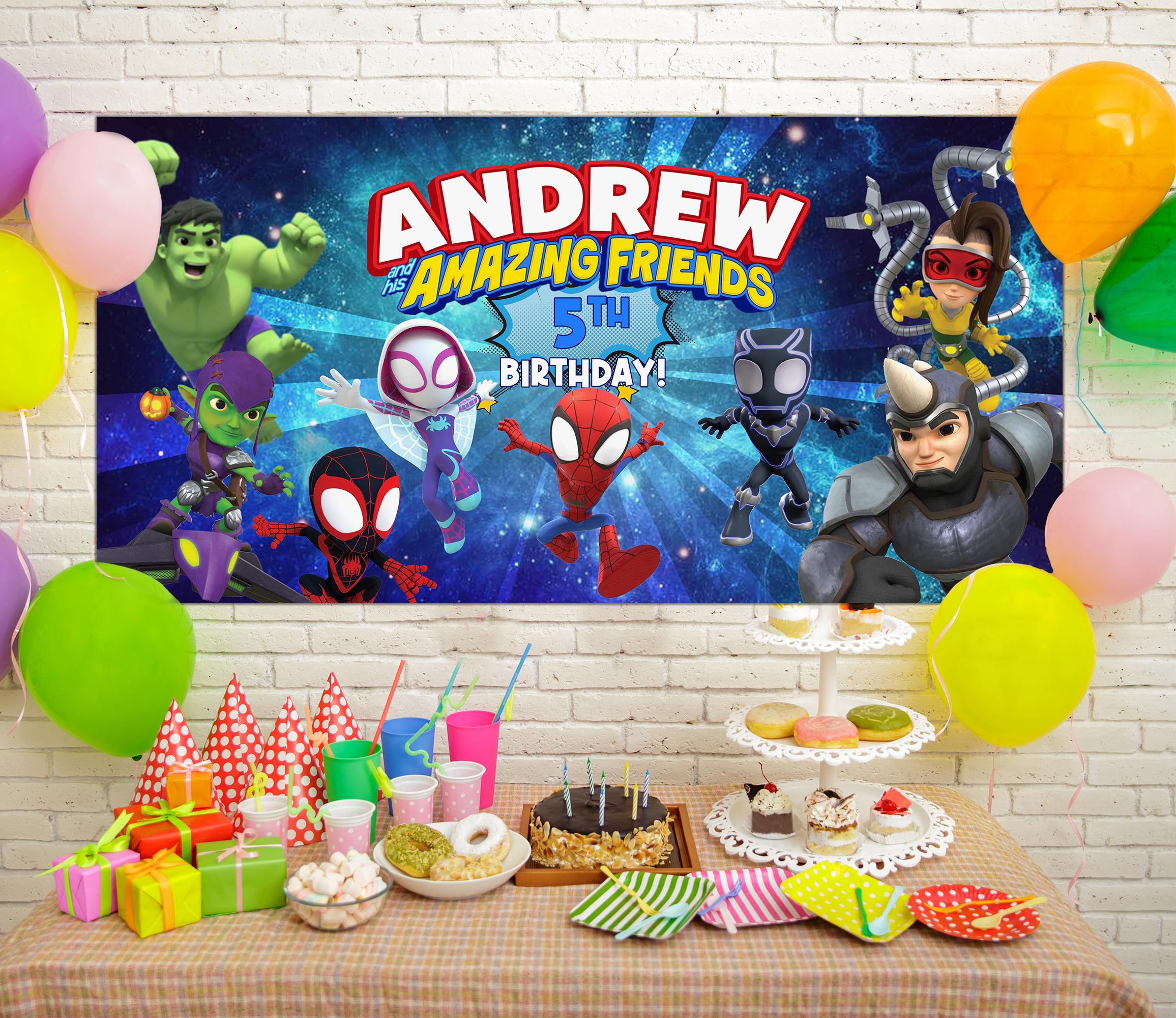2 Personalised Spiderman Birthday Banners – Kids Party Decorations, Multicolour