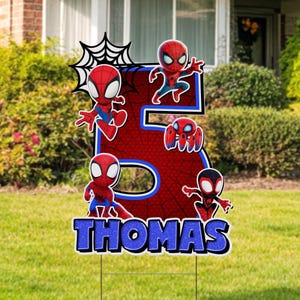 Spidey and friends birthday party cutouts, decorations, centerpieces, lawn signs, yard card, yard sign D2HK02