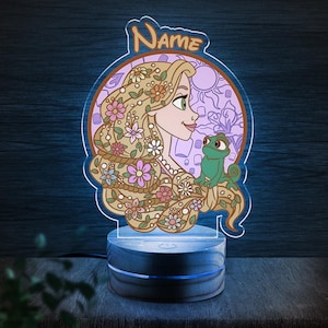 Personalized Rapunzel and Pascal Nightlight,Disney Tangled LED Lamp,Bedside Lamp,Great Gift for Kids Birthday,Custom Nursery Decor JCJQ32