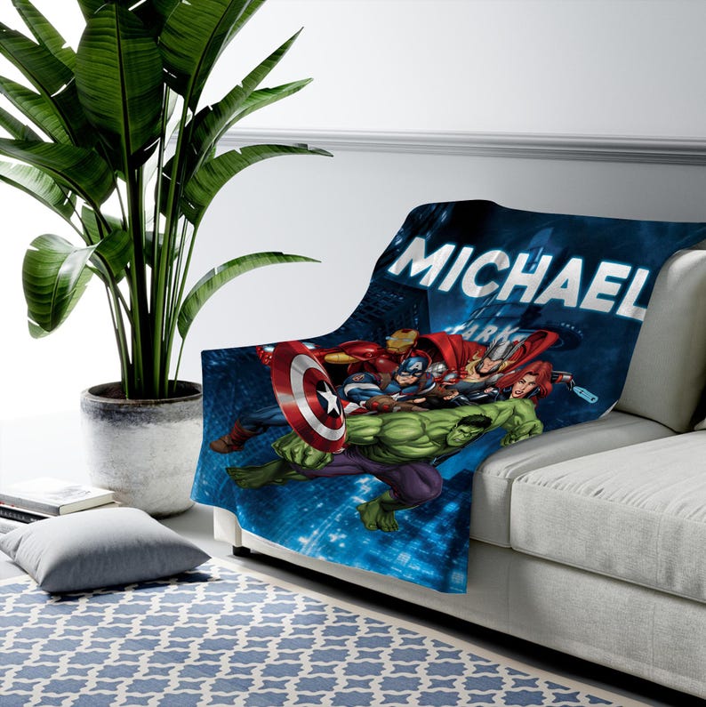 Avengers Fleece Blanket, Avengers Heroes Iron Man Captain America Throw