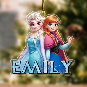 Adorno navideño personalizado de Frozen, adorno de princesa Elsa Anna de Disney, Elsa Anna Olaf, decoración de árbol de Navidad de Disney, regalo de recuerdo de Frozen