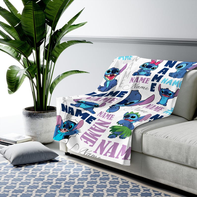 Personalized Stitch Sherpa Blanket, Disney Stitch Baby Blanket, Stitch