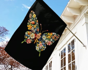 Subtle F*ck Trump Floral Butterfly Garden Flag, Boho Anti-MAGA Yard Banner, Hidden Message Political Protest, Feminist Equality Flag JCLO29