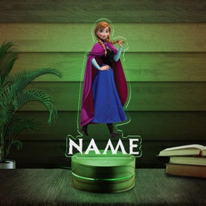 Customizable Frozen Night Light with Name, Colors Change Remote Acrylic LED Light, Anna Elsa Birthday, Personalized Disney Fozen Lamp C1EP08