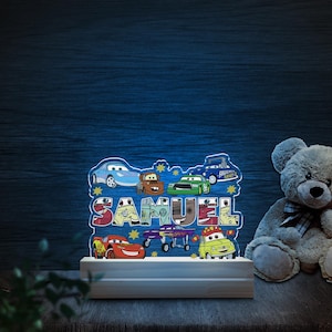 Personalized Name Disney Cars Night Light, Lightning McQueen Led Light, Cars Birthday Gift For Kid, Room Decor, Acrylic Night Light NGNO07