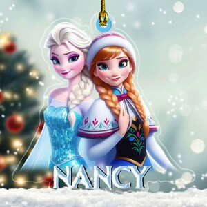 Adorno de Frozen, Adorno de Navidad, Adorno personalizado de Elsa y Anna, Adorno de Frozen de Disney, Adorno de Elsa D1NV11