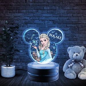 Personalized Disney Frozen Princess Elsa Anna Night Light, Custom Frozen Birthday Girl Gift, WDW Disneyland Olaf Baby Girl Room Decor D1OQ24