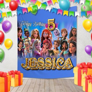 Princess Birthday Banner, Custom Princess Party Backdrop, Personalized Fairy Tale Birthday Decor, Royal Princess Party Sign for Girls NGQ211