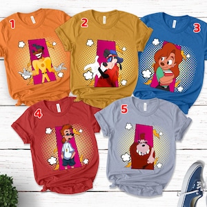 A Goofy Movie Characters Shirt, Max Goofy Roxanne Powerline Bobby Bigfoot T-shirt, Familyland Holiday Gift Family Vacation Family Trip Shirt