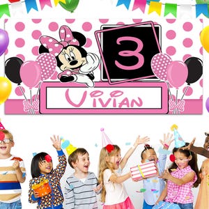 Minnie Mouse birthday backdrop, Minnie Mouse birthday banner, Minnie Mouse Decoration party, Minnie Mouse Background C1HK11