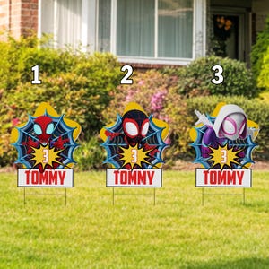 Spidey and friends birthday party cutouts, decorations, centerpieces, lawn signs, yard card, yard sign D2HQ11