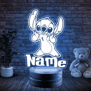 Personalized Kids Name Night Light,Funny Stitch LED Lamp,Baby Bedroom Decor,Nursery Lamp,Bedside 3D Night Light, Disney Birthday Gift JBUB13