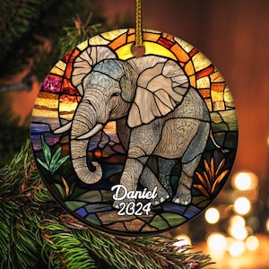 Personalized Elephant Ornament, Elephant Christmas Ornament 2024, elephant gift for elephant lover, african animal safari keepsake D1N202