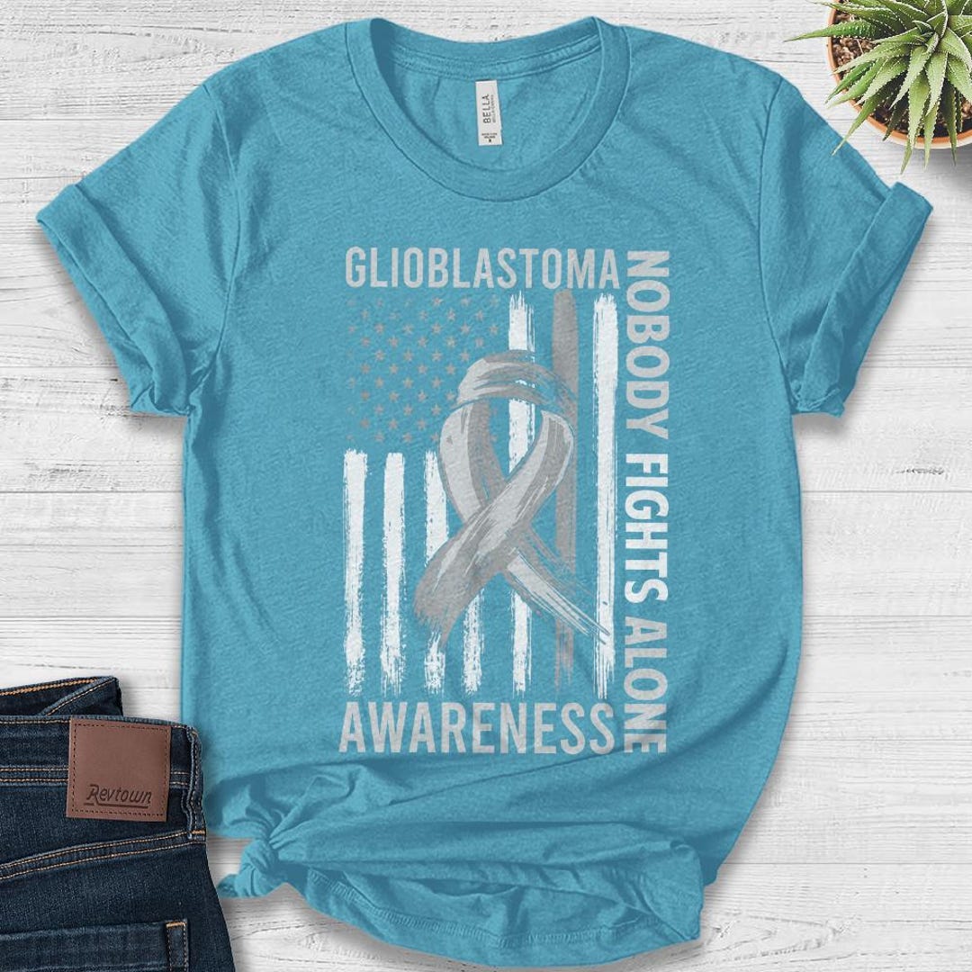Glioblastoma Awareness Month Tee, Brain Cancer Month, Gray Ribbon Tee ...