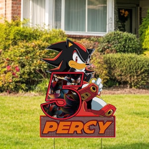 Personalized Shadow the hedgehogs Yard Sign, Sonic party cutout, shadow Sonic the hedgehog Prop, Red Characters birthday decor D2IN08