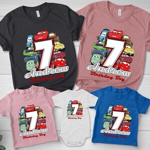 Lightning McQueen Birthday Shirt, Disney Cars Birthday Family T-Shirt, Custom Name Age McQueen Birthday Racing Birthday Boy Tee JCOH08
