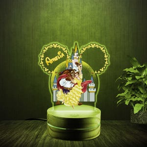 Personalised BEAUTY AND BEAST Colourful Night Light, 16 Colours Change Remote, Birthday Gift, Christmas Present, 3D Acrylic JBUD17