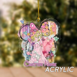 Personalized Aurora Princess Christmas Ornament, Disney Castle Ornament, Watercolor Minnie Ear Christmas Ornaments,Sleeping Beauty NFXR06-08