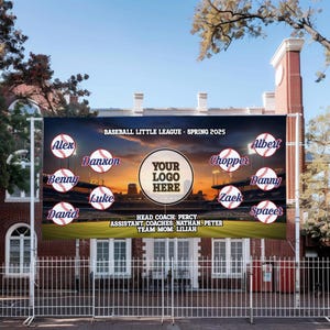 Custom Baseball Softball Team Banner with Grommets, Personalized Sports Team Backdrop, T-Ball Dugout Sign, Youth Team Field Decor NGQW22