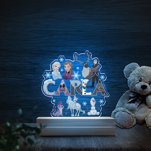 Personalised Frozen Colourful Night Light, Colours Change Remote, Anna Elsa Birthday Gift, Disney Frozen Movie 3D Acrylic Night Light NFYA15