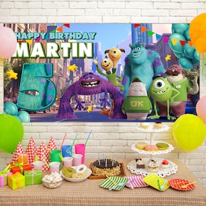 Custom Monster Inc Backdrop Banner, Mike Wazowski, James P Sullivan, Birthday Banner, Birthday Party Decor C1FC13