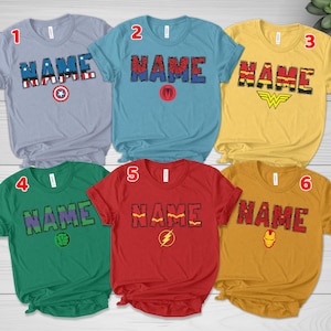 Personalized Superhero Group Shirt, Custom Avenger Characters Shirt, Superhero Birthday Party Theme, Family Vacation Matching Tee NEUT01