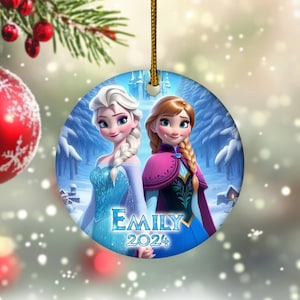 Adorno navideño personalizado de Frozen, adorno navideño de Elsa, adorno de Elsa Anna Olaf, decoración de árbol de Navidad de Disney, regalo de recuerdo de Frozen para niños BYKI13