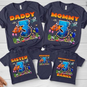 Personalized Finding Fish Birthday Theme Party Shirt, Custom Name Matching Family T-Shirt, Clownfish Birthday Gift, Birthday Boy/Girl BYCW07