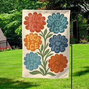 Floral Subtle Abolish ICE Garden Flag,Floral Yard Decor,Political Outdoor Sign,Patriotic Summer Flag,Immigration Social Justice G5LT13
