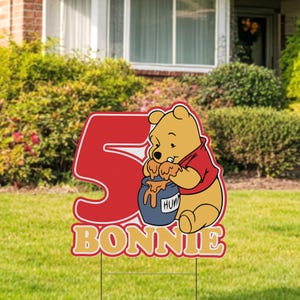 Personalized Winnie the Pooh Birthday Yard Sign Cut Out, Pooh Bear Party Prop, Classic Pooh Birthday Decor, Baby Shower Sign NGTO21