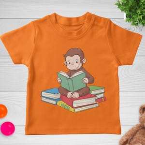 Curious George Book Reading Baby Tee, Vintage Y2K Cartoons, 90s Style Baby Tee D2JH18