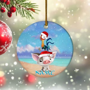 Custom Name Disney Moana Pua And Hei Hei Christmas Lights Ornament, Cute Pua Pig Christmas Ornament, Disneyland Christmas Ornament NFXQ15