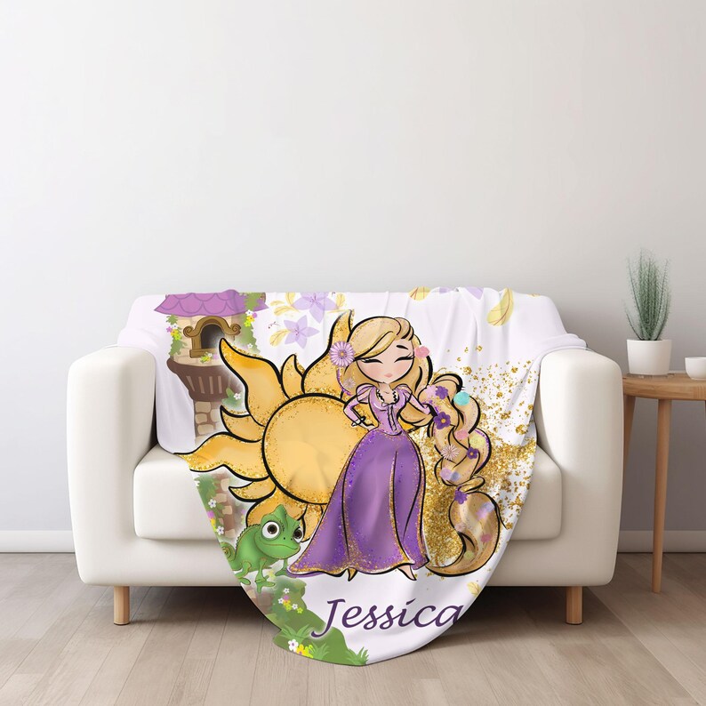 Personalized Tangled Rapunzel Blanket, Watercolor Disney Princess