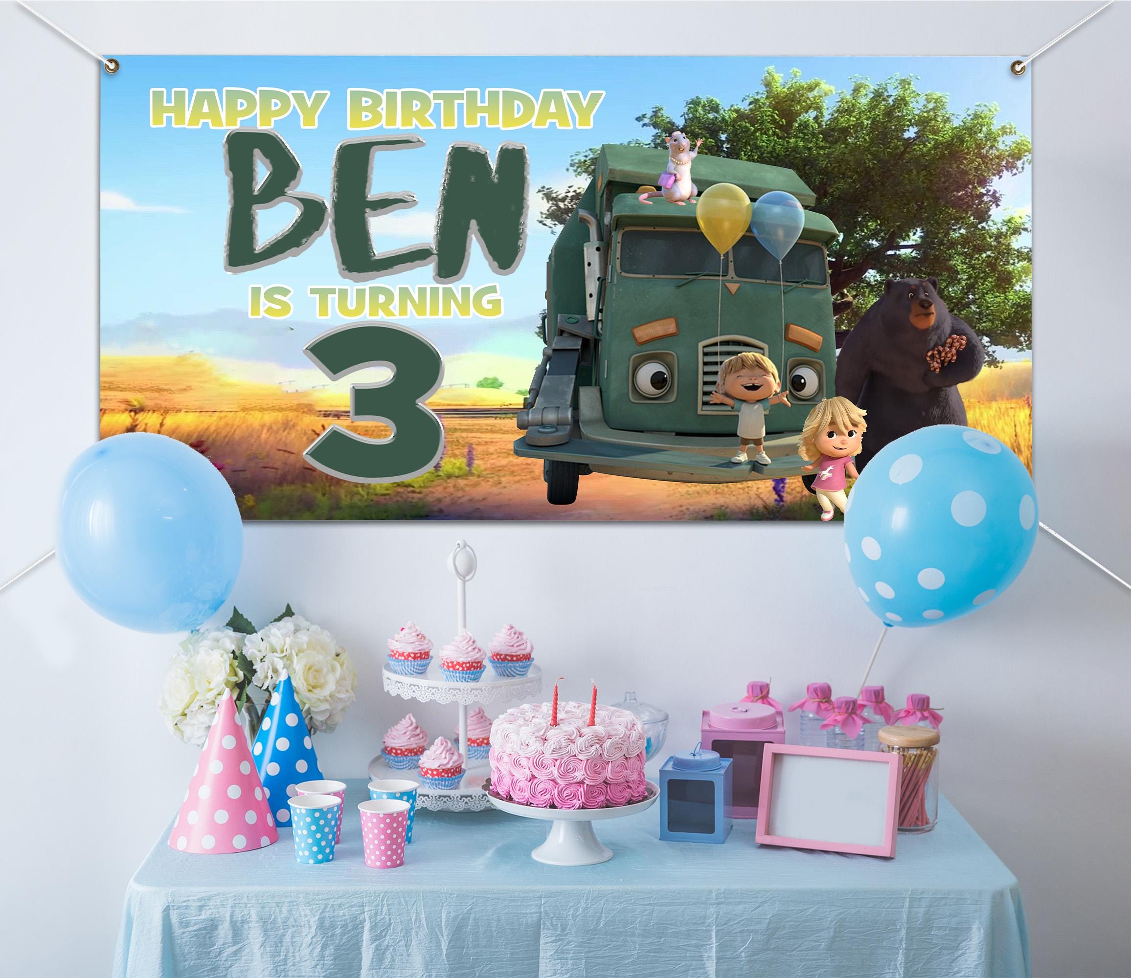 Garbage Truck Trash Trucks Happy Birthday Banner Backdrop