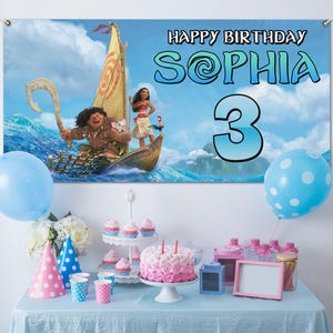 Moana Birthday Theme Backdrop, Custom Moana Birthday Girl Banner, Kids Birthday Decor, Moana Banner, Personalized Birthday Backdrop JCLP15