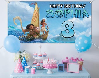 Moana Birthday Theme Backdrop, Custom Moana Birthday Girl Banner, Kids Birthday Decor, Moana Banner, Personalized Birthday Backdrop JCLP15