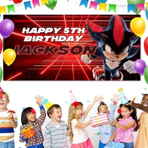 Shadow The Hedgehog Birthday Banner, Shadow the Hedgehog Personalized Banner, Party Decor C1EL02