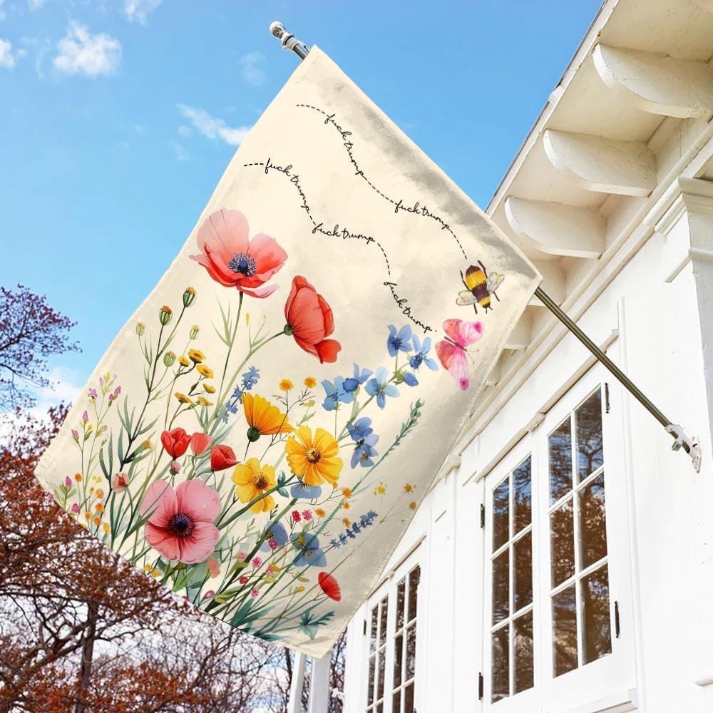 Subtle F*ck Trump Floral Garden Flag, Fuck Trump Flower Design Yard Banner, Anti Trump Yard Sign, Anti Maga Democrat Garden Sign Gift D2FM10