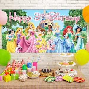 Disney Princess Birthday Banner, Princess Personalized Birthday Backdrop,Princess Personalized Banner,Customized Banner NFVL13