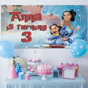 Personalized Disney Stitch Birthday Backdrop, Disney Lilo And Stitch Movie Birthday Banner, Baby Banner Decoration NFTD10
