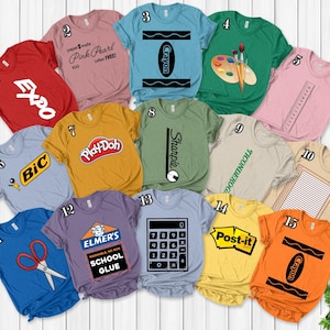 School Supplies Group Costume Shirt, Matching Family Cosplay Party Shirt, Teacher School Football Softball Team Reunion,Halloween Tee NEVX12